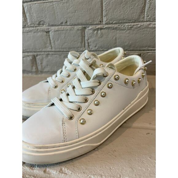 STUART WEITZMAN Tillie Faux Pearl-Studded Leather Sneakers - Picture 6 of 9